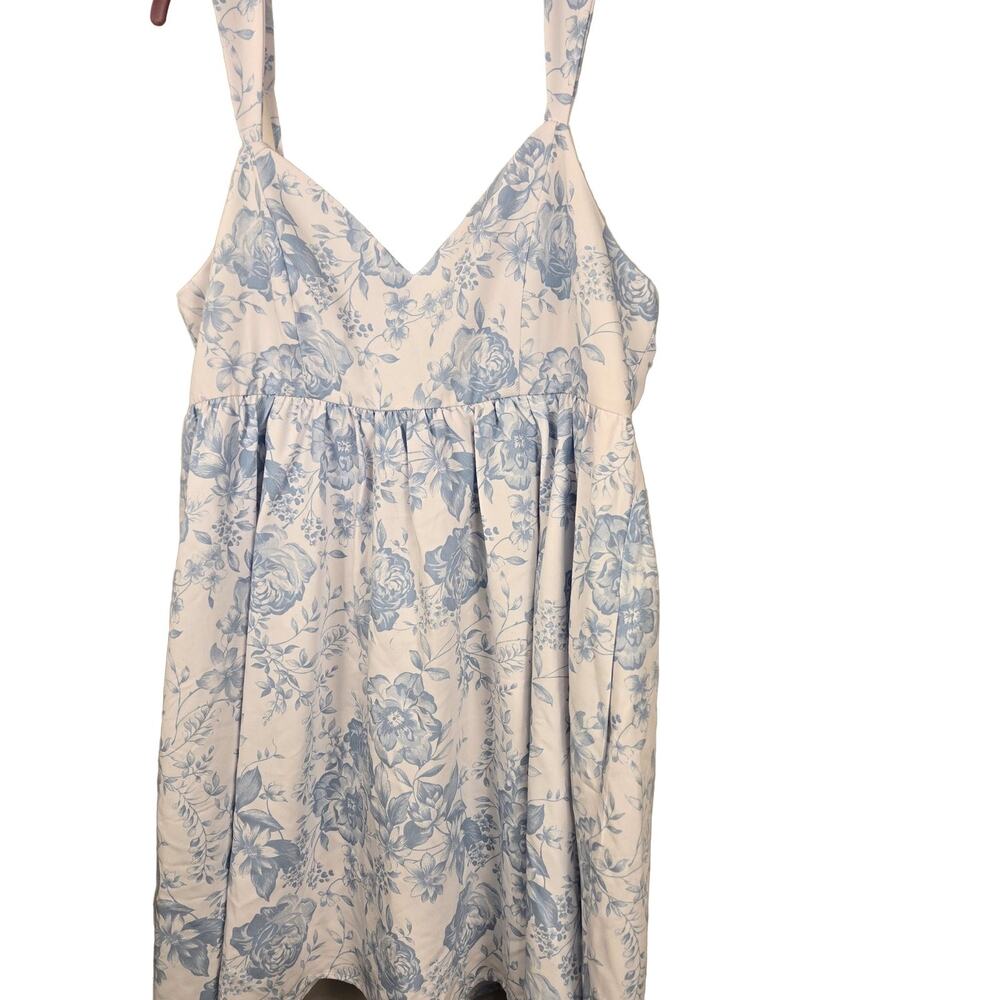 Row A Floral Print Sundress XL White Blue Back Bows coquette babydoll NEW
